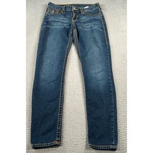True Religion Jeans Womens 28x27 Blue Denim Skinny Faded Stretch Flap Pocket